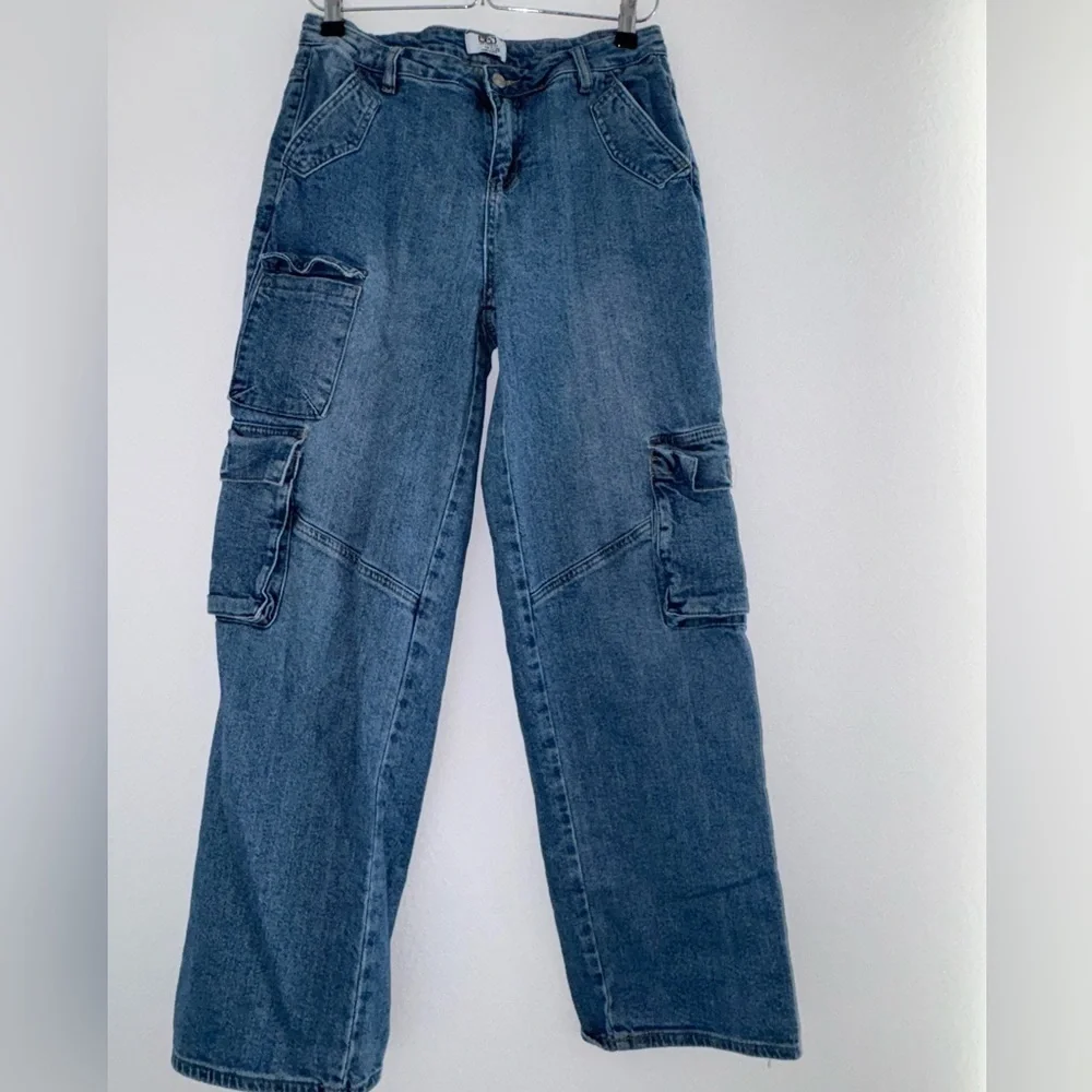 BBJ Women’s Wide Leg Cargo Denim Pocket Jeans